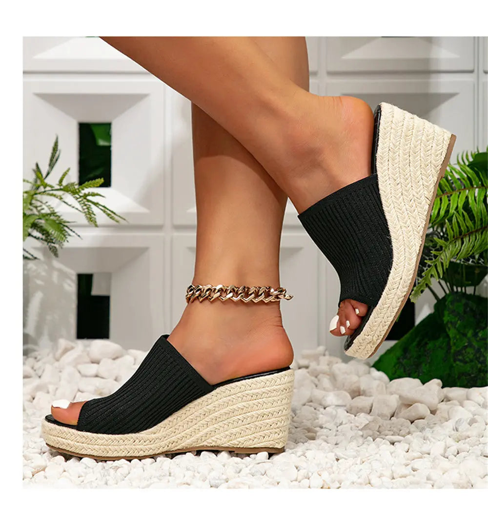 Black Boho Lace-Up Platform Sandals