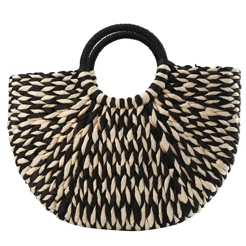 Brown Round Wicker Basket Bag