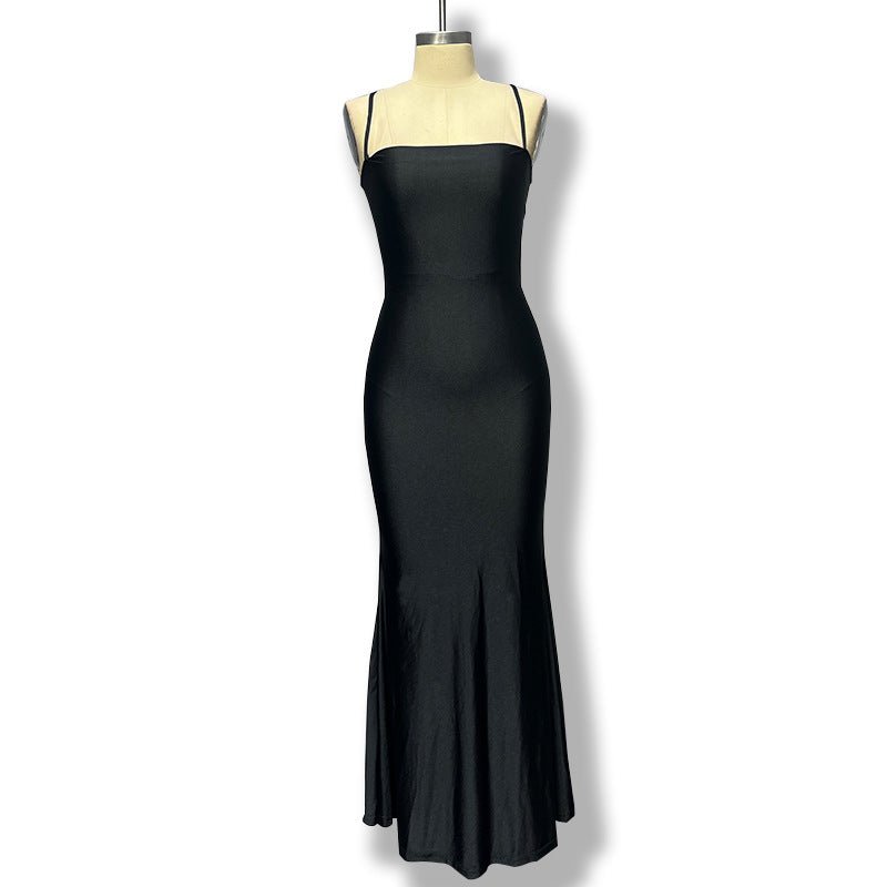 The Bold Allure | Solid Color One-Shoulder Backless Suspender Maxi Dress