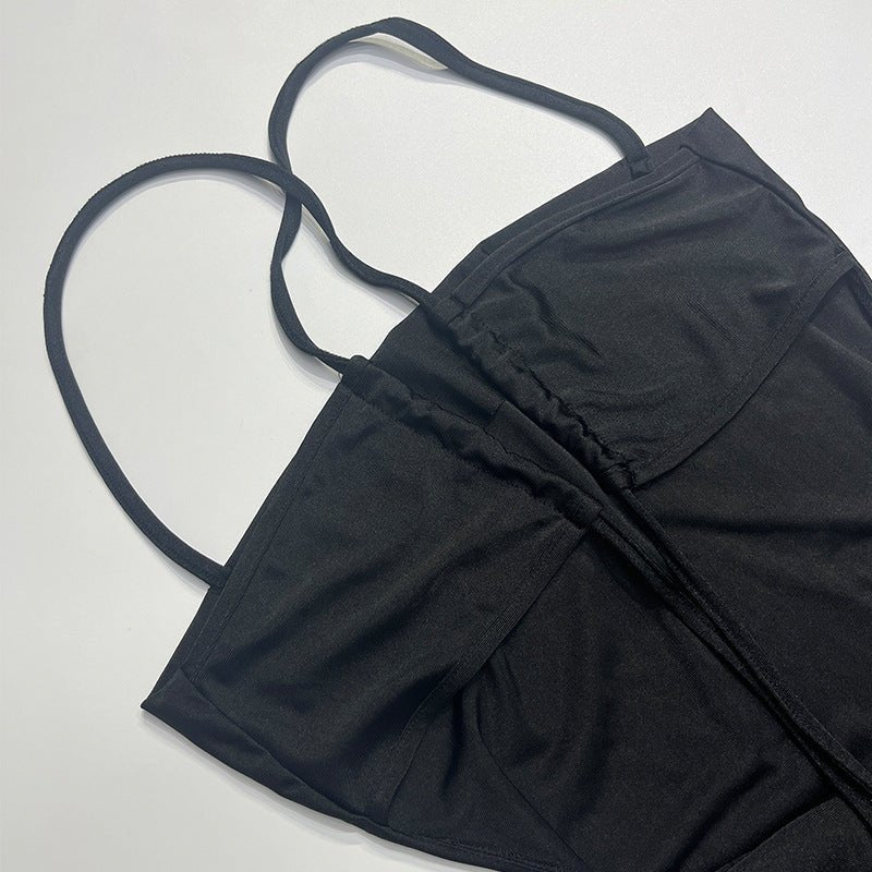 The Bold Allure | Solid Color One-Shoulder Backless Suspender Maxi Dress