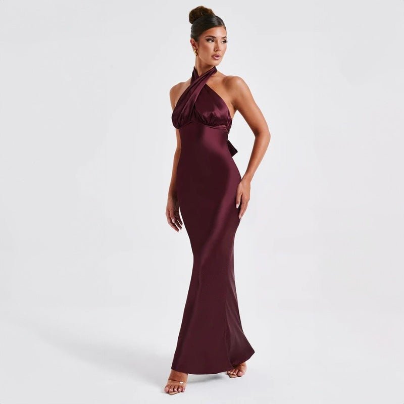 The Sultry Grace | Solid Color Halter Backless Maxi Dress