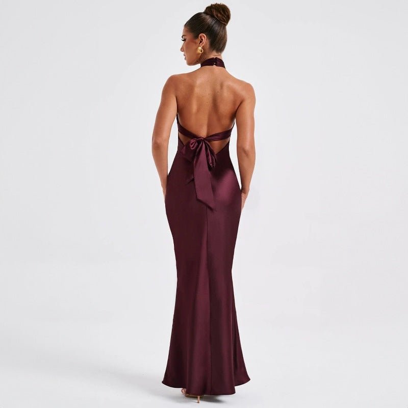 The Sultry Grace | Solid Color Halter Backless Maxi Dress