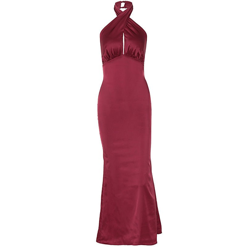 The Sultry Grace | Solid Color Halter Backless Maxi Dress