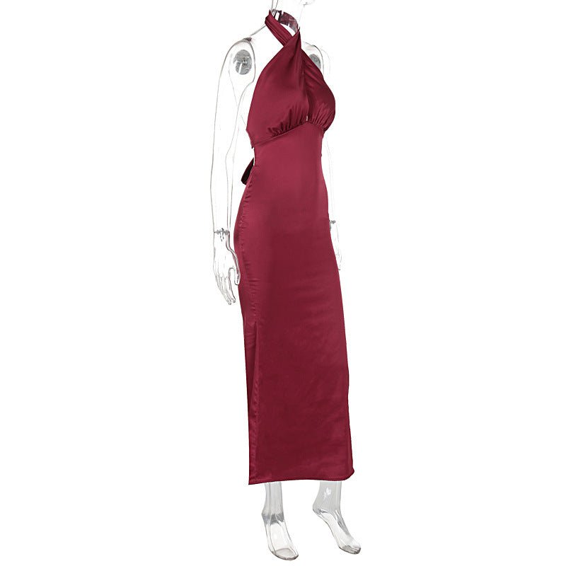 The Sultry Grace | Solid Color Halter Backless Maxi Dress
