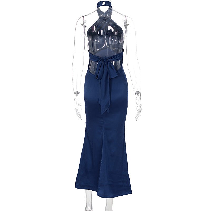 The Sultry Grace | Solid Color Halter Backless Maxi Dress