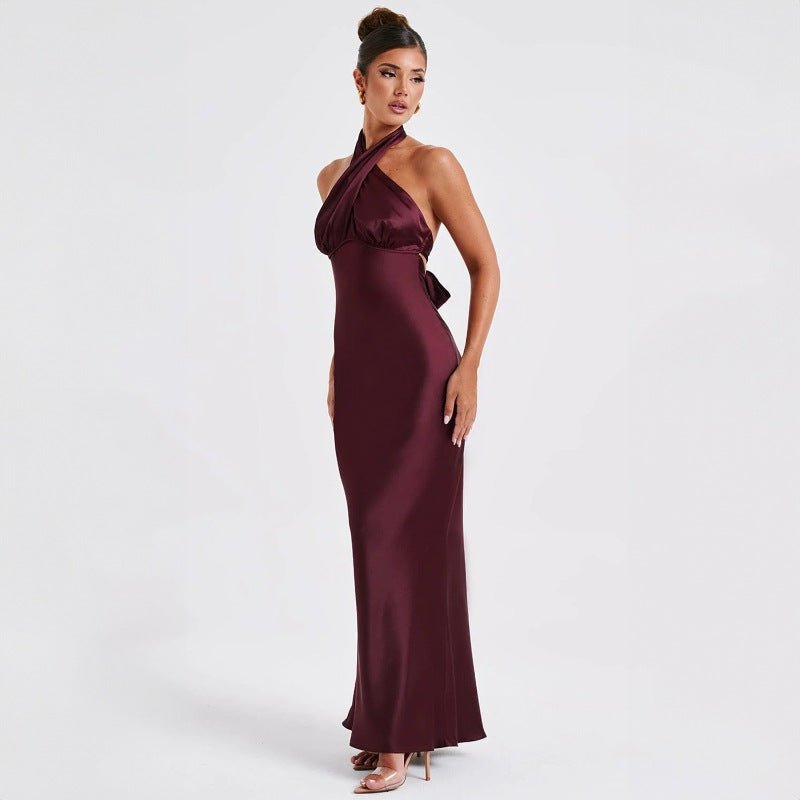 The Sultry Grace | Solid Color Halter Backless Maxi Dress