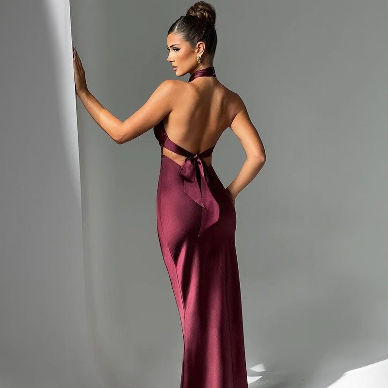 The Sultry Grace | Solid Color Halter Backless Maxi Dress