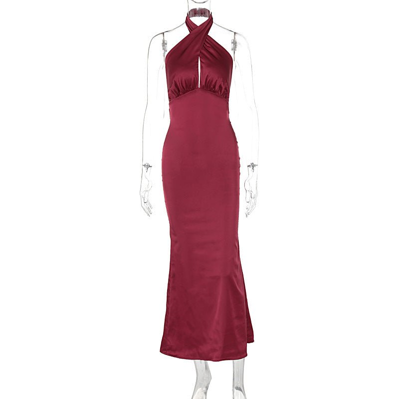 The Sultry Grace | Solid Color Halter Backless Maxi Dress