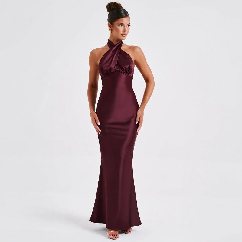 The Sultry Grace | Solid Color Halter Backless Maxi Dress
