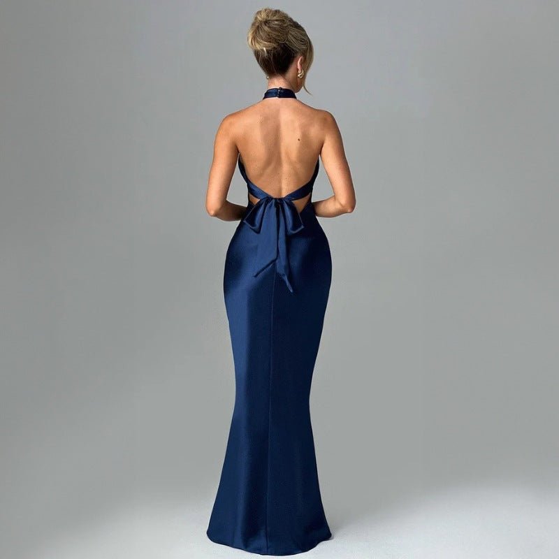 The Sultry Grace | Solid Color Halter Backless Maxi Dress