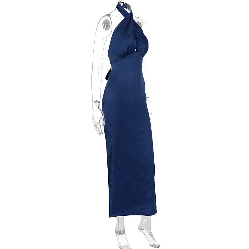 The Sultry Grace | Solid Color Halter Backless Maxi Dress