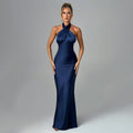 The Sultry Grace | Solid Color Halter Backless Maxi Dress