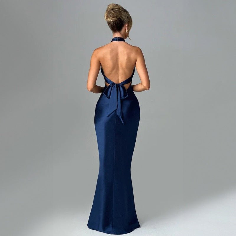 The Sultry Grace | Solid Color Halter Backless Maxi Dress