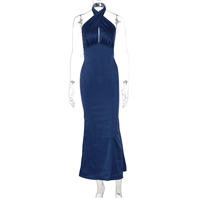 The Sultry Grace | Solid Color Halter Backless Maxi Dress
