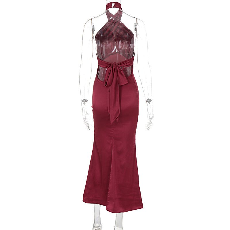 The Sultry Grace | Solid Color Halter Backless Maxi Dress