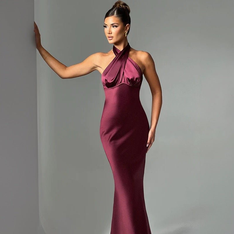 The Sultry Grace | Solid Color Halter Backless Maxi Dress