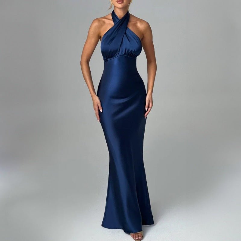 The Sultry Grace | Solid Color Halter Backless Maxi Dress