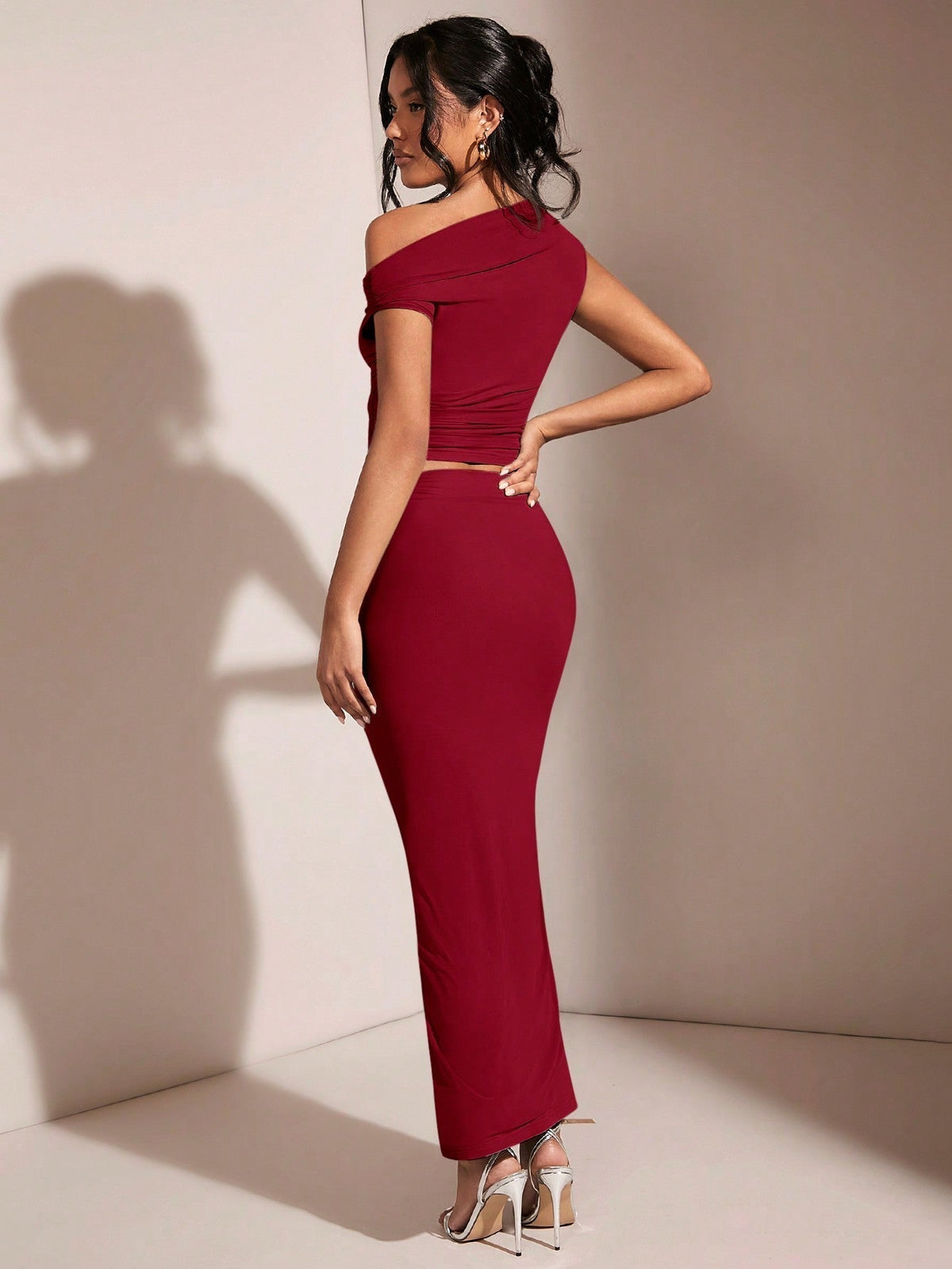 BAE Women's Asymmetric Neck Asymmetrical Neck Top And Pleated Elegant Skirt Set