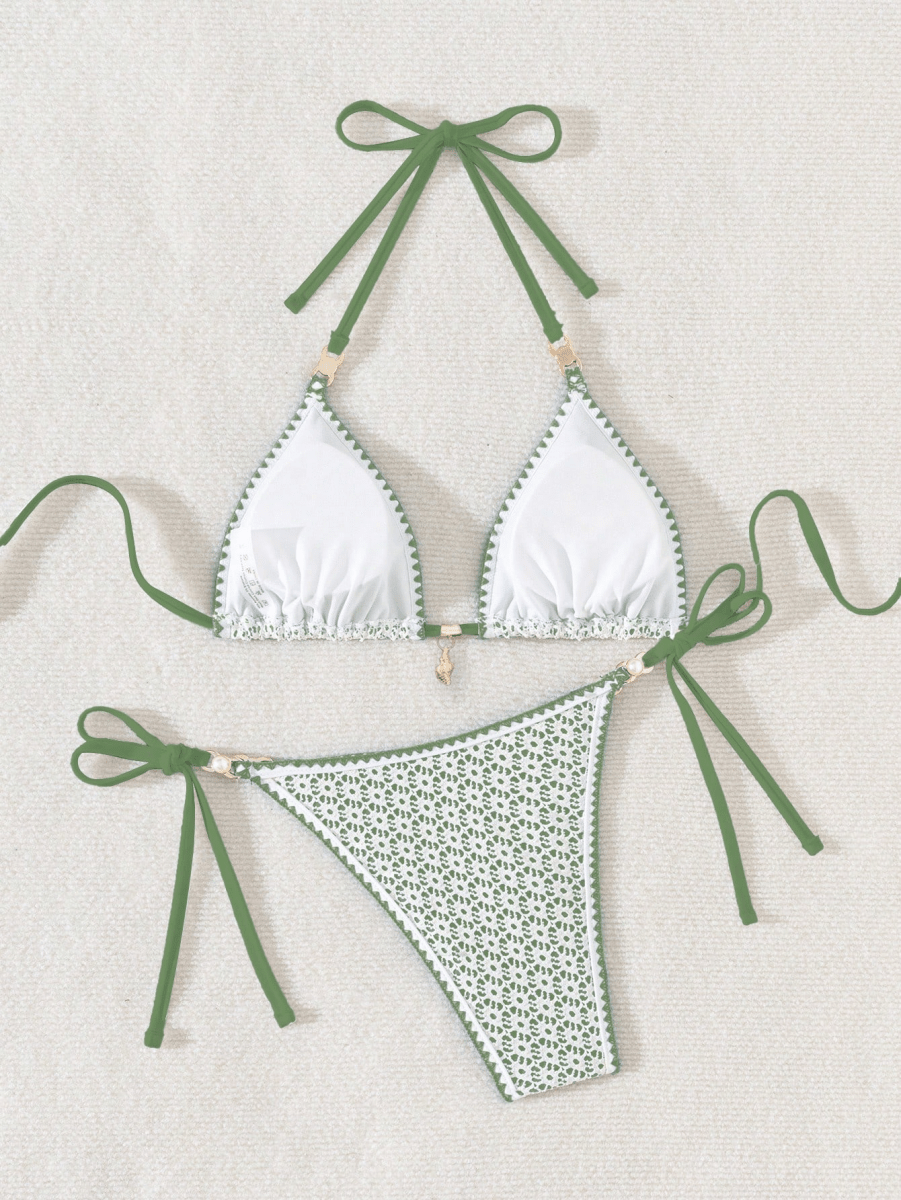 Lace Capri Bikini – Triangular Crochet with Metal Accents
