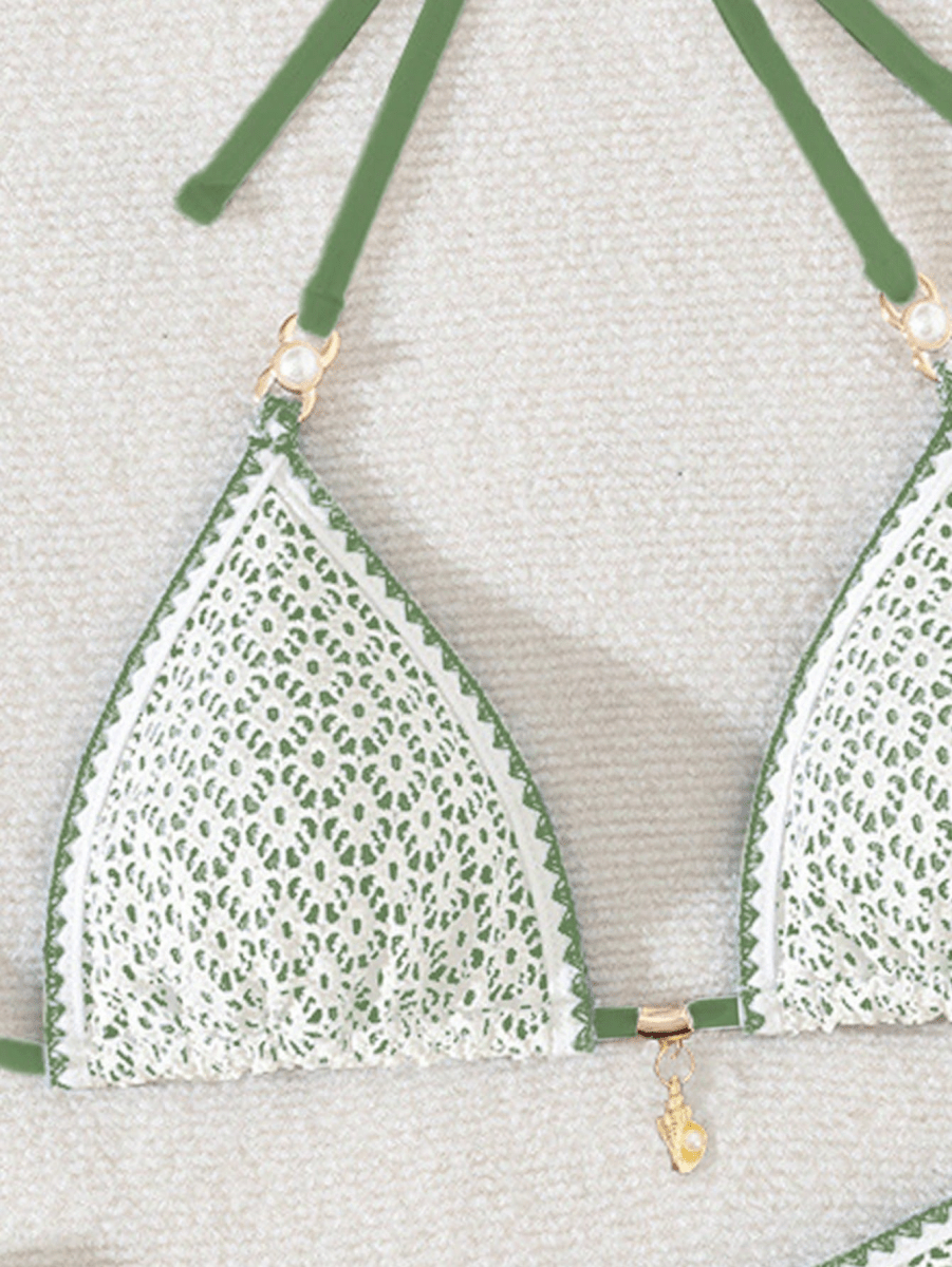 Lace Capri Bikini – Triangular Crochet with Metal Accents