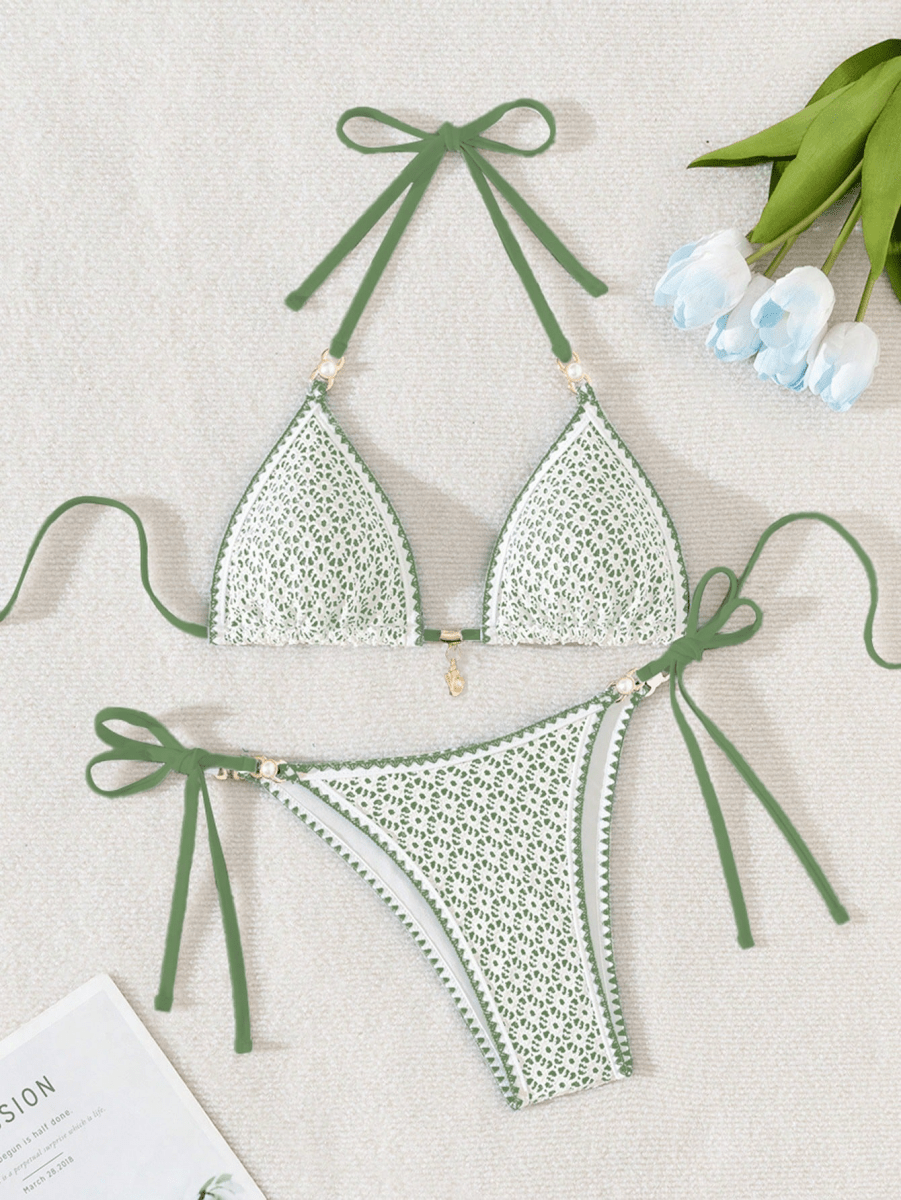 Lace Capri Bikini – Triangular Crochet with Metal Accents