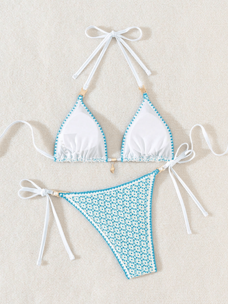 Lace Capri Bikini – Triangular Crochet with Metal Accents