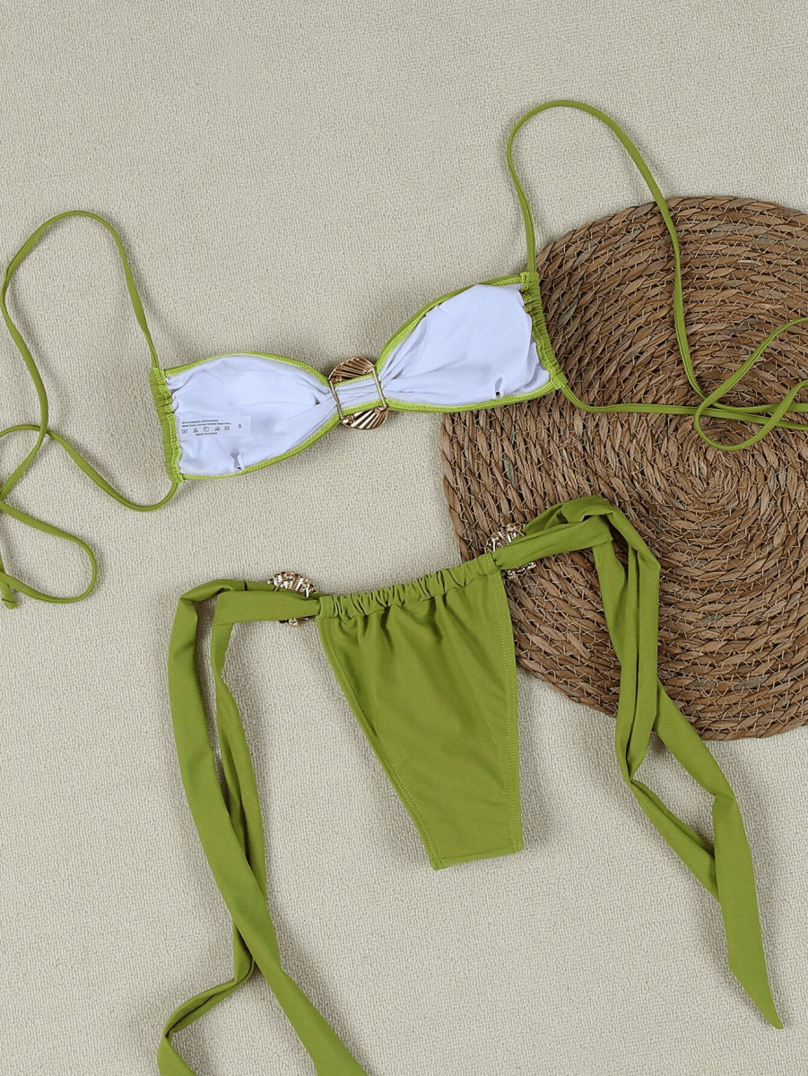 Concha Bikini – Strapless Top with Gold Clasp and Bows