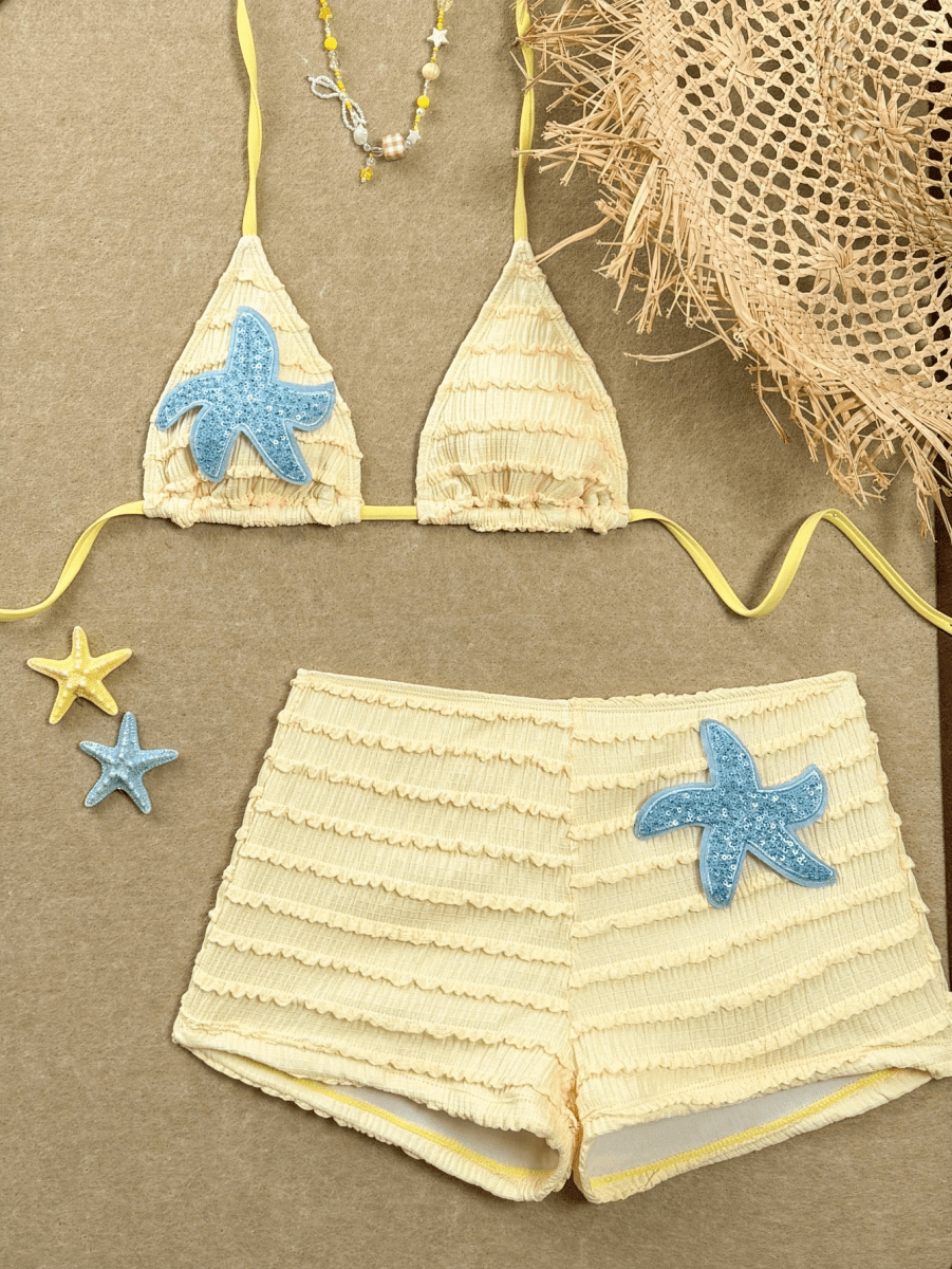 Estrella Bikini – Triangle Top with Shorts and Gold Patch