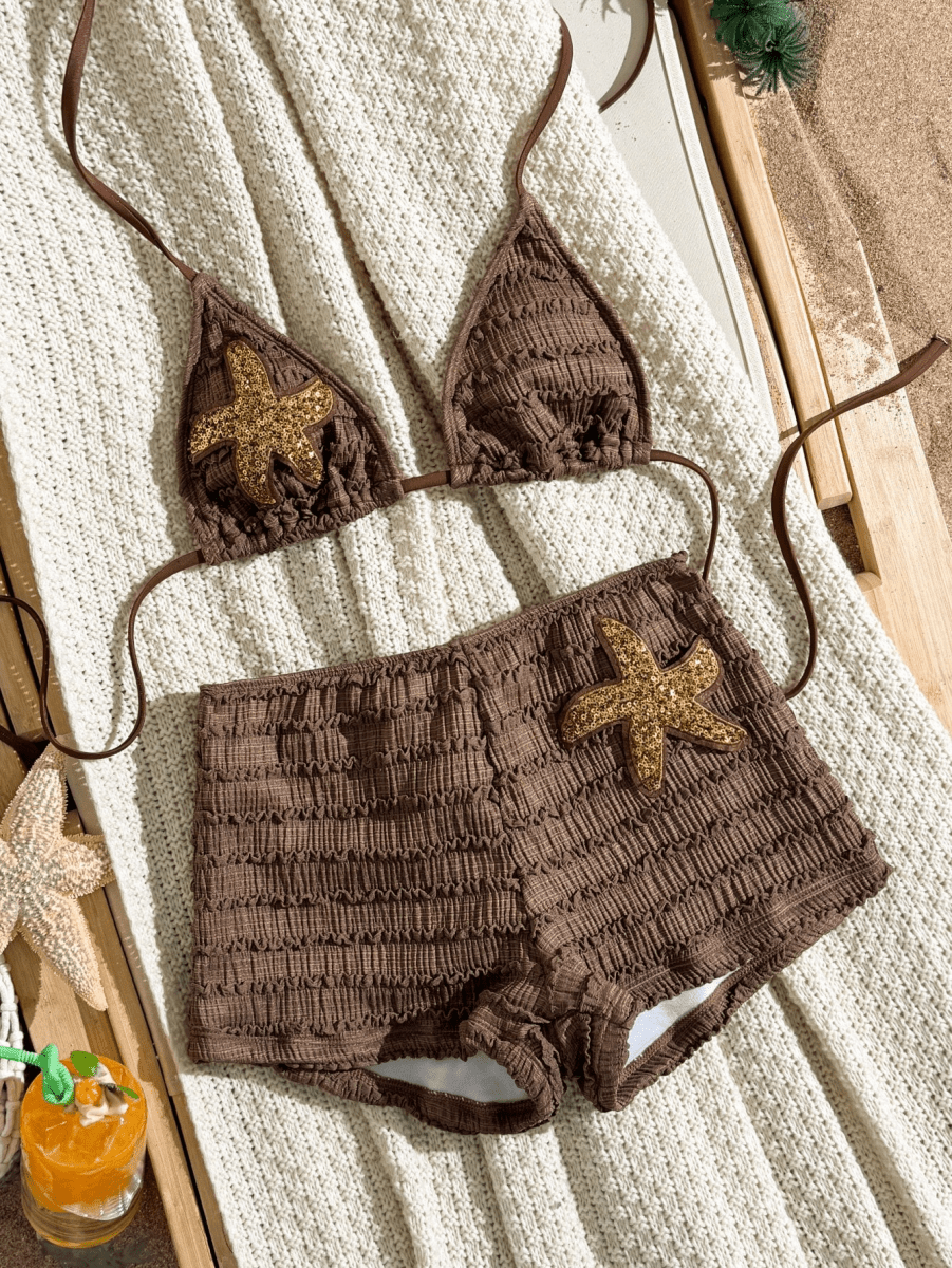 Estrella Bikini – Triangle Top with Shorts and Gold Patch