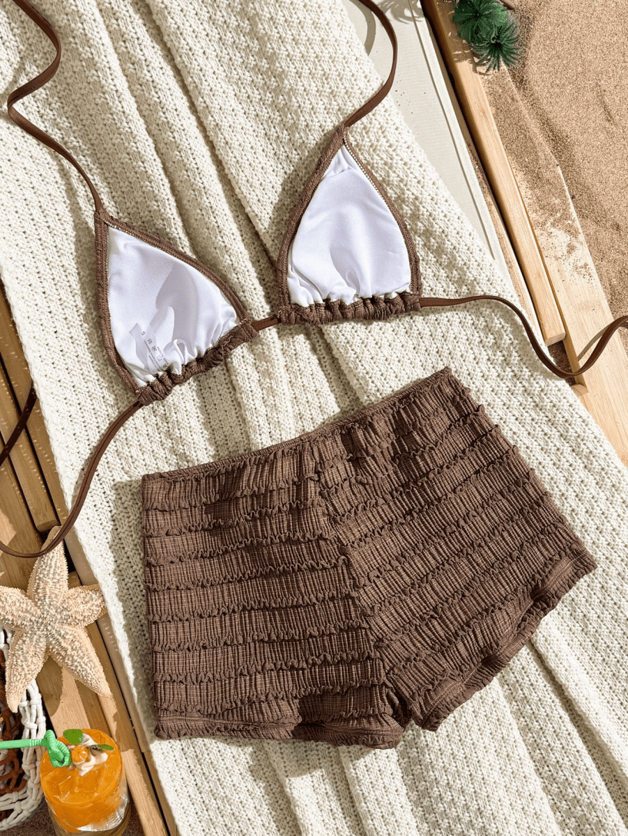 Estrella Bikini – Triangle Top with Shorts and Gold Patch