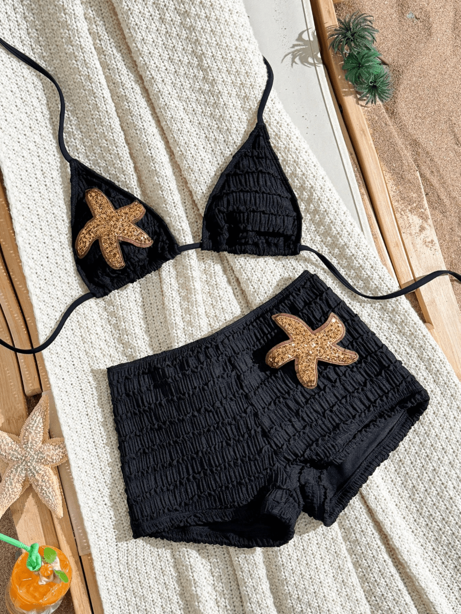 Estrella Bikini – Triangle Top with Shorts and Gold Patch