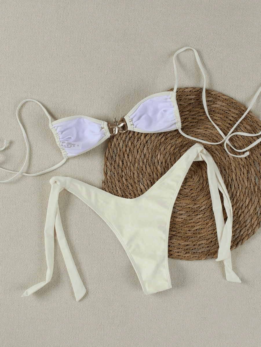 Marina Bikini – Triangle Top with Star Clasp and Gold Bows
