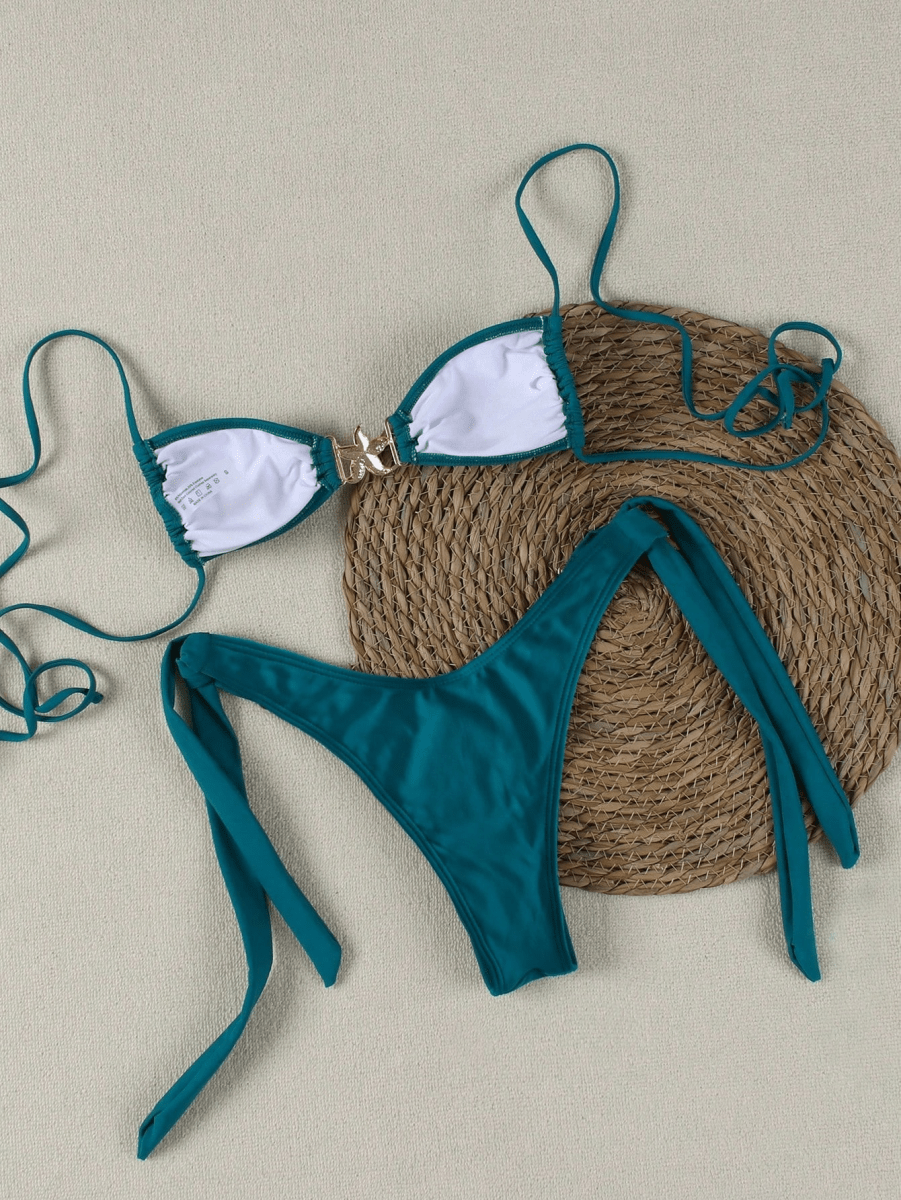 Marina Bikini – Triangle Top with Star Clasp and Gold Bows