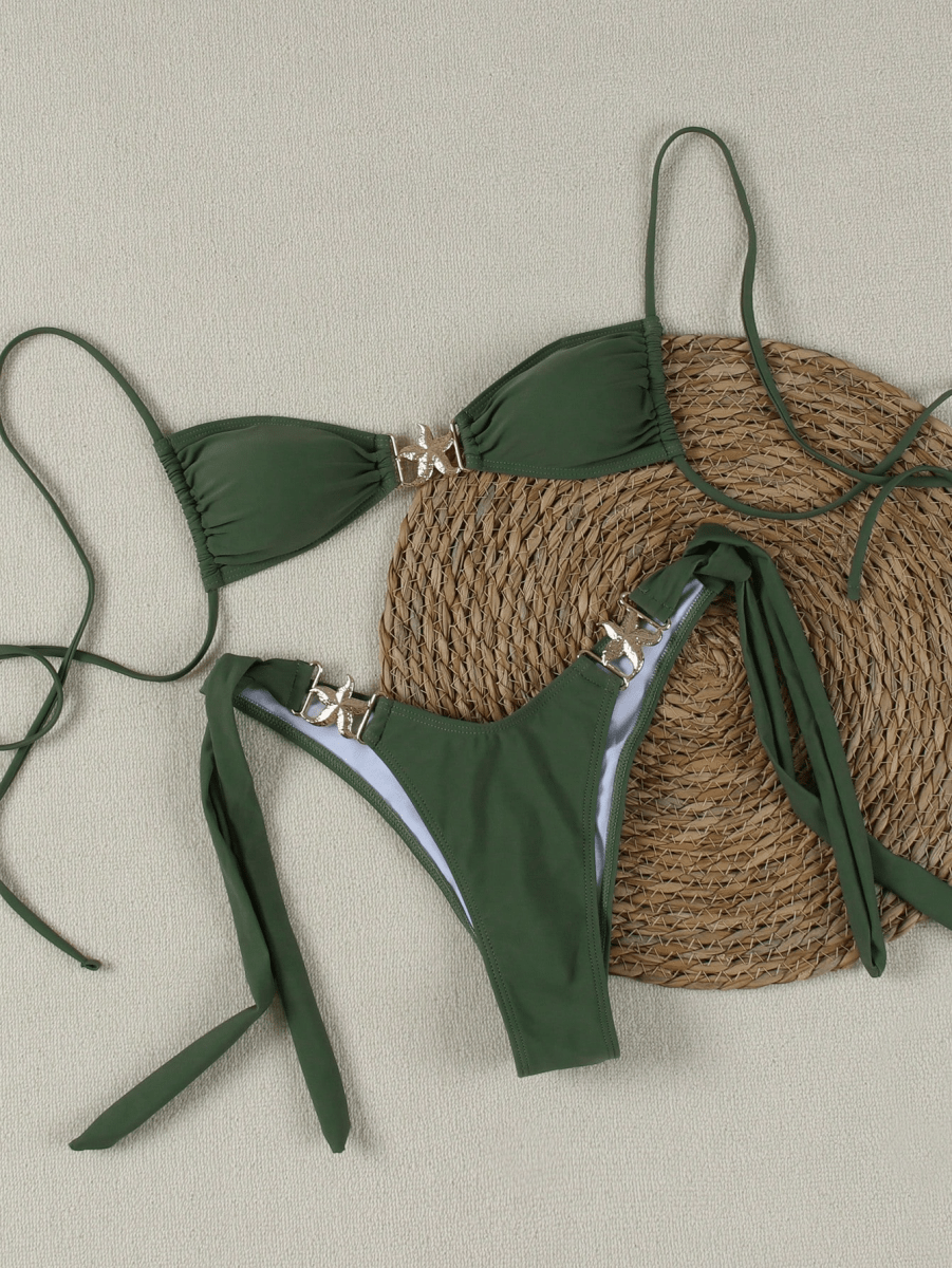 Marina Bikini – Triangle Top with Star Clasp and Gold Bows