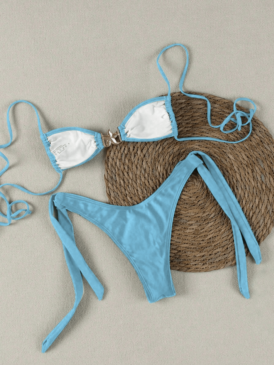Marina Bikini – Triangle Top with Star Clasp and Gold Bows