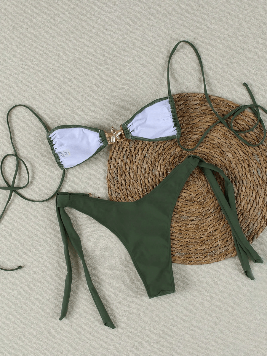 Marina Bikini – Triangle Top with Star Clasp and Gold Bows