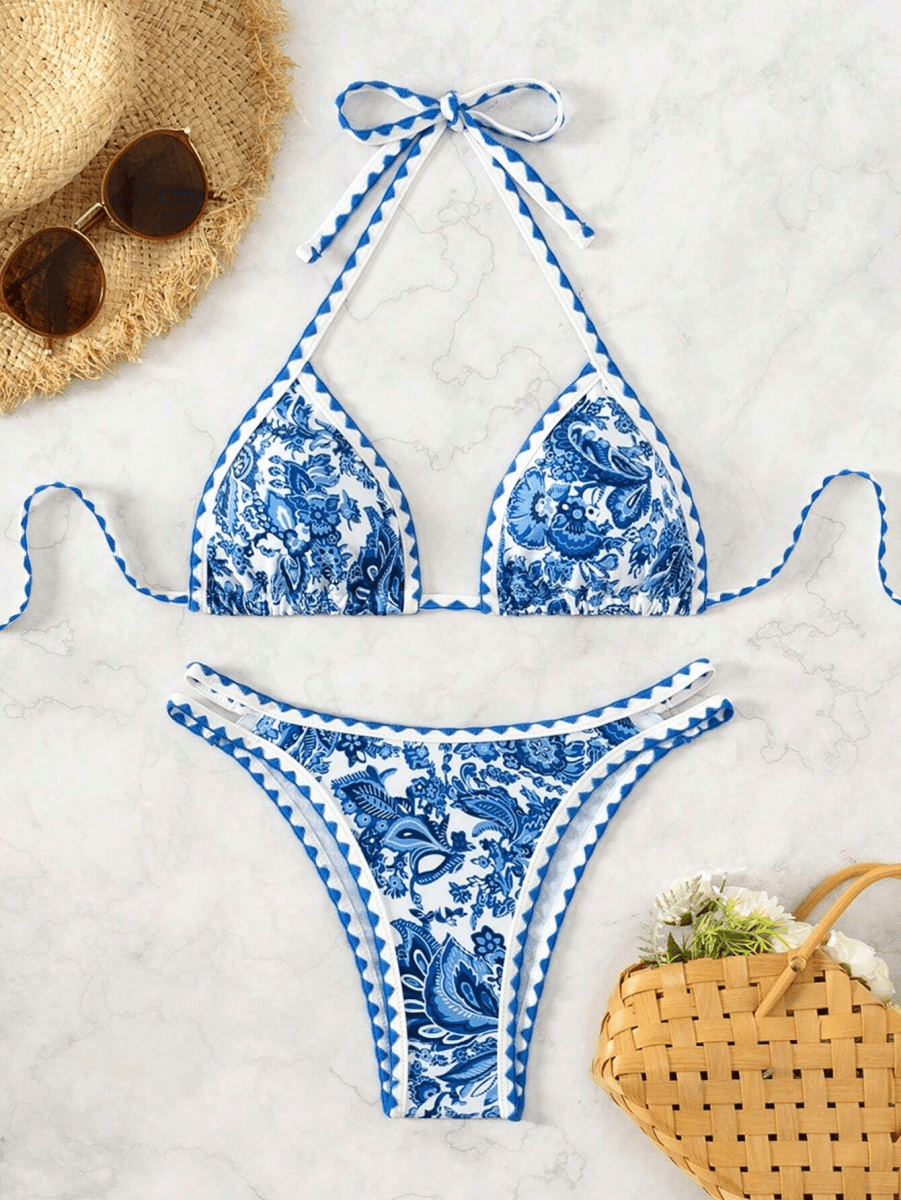 Paisley Bikini – Triangular Halter Top with Floral Print