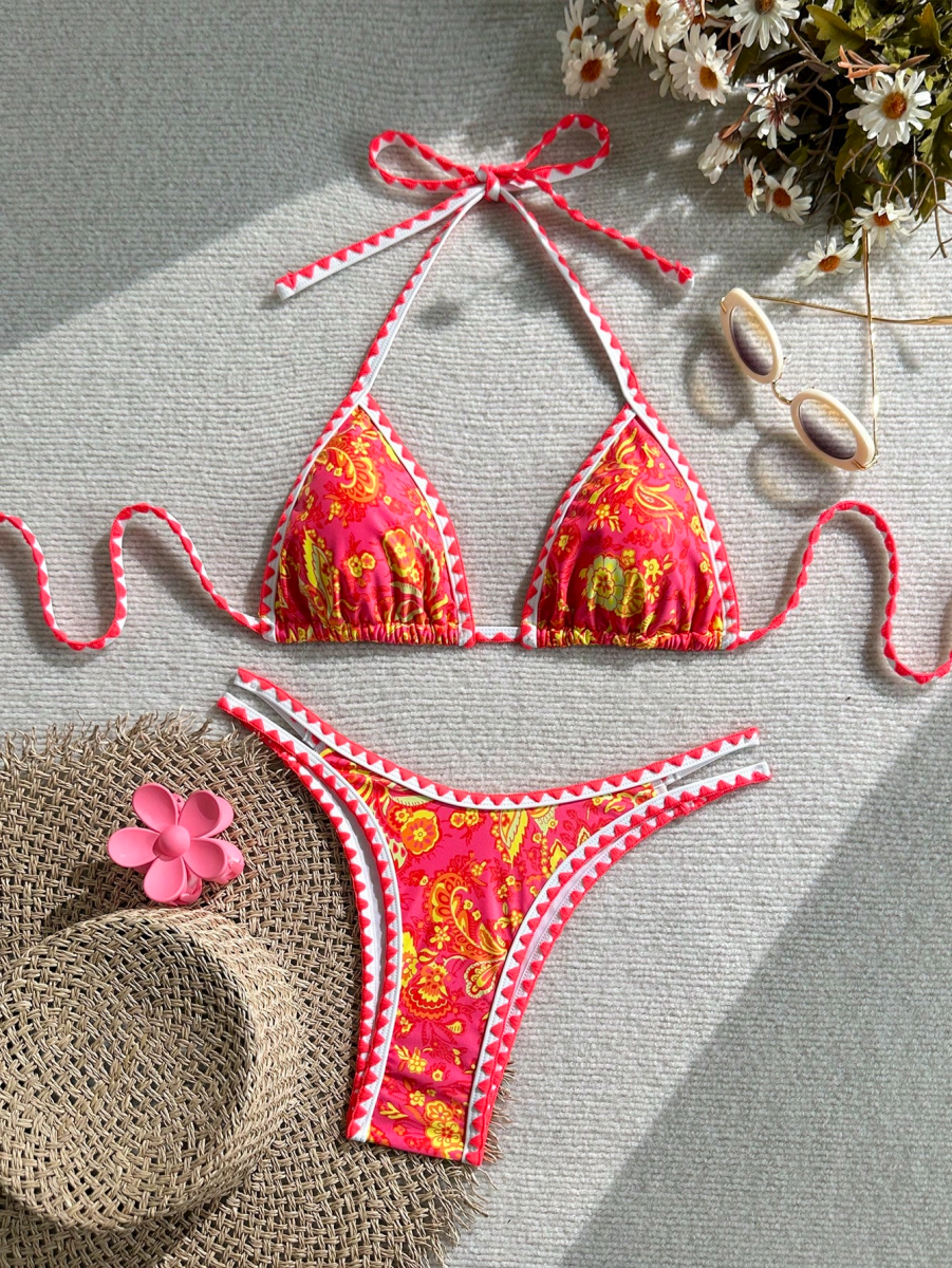 Paisley Bikini – Triangular Halter Top with Floral Print