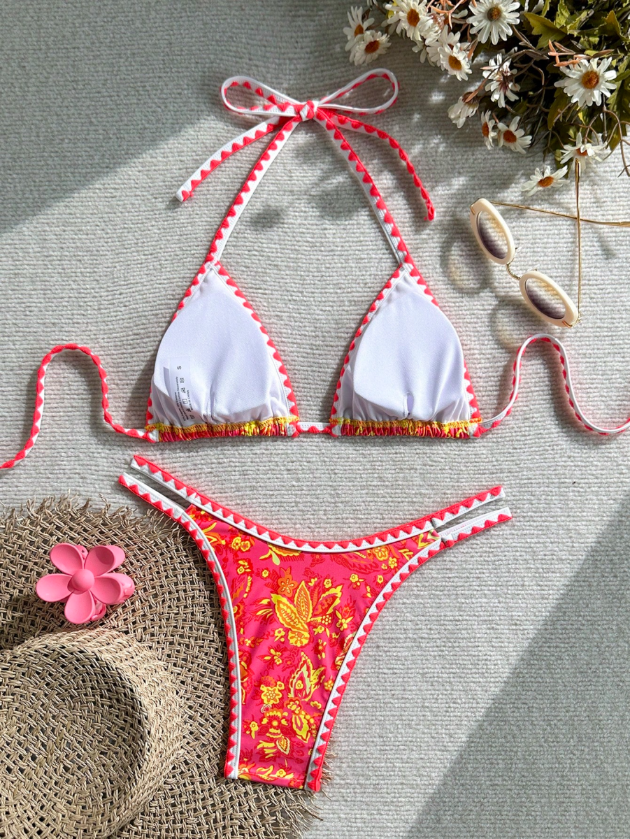 Paisley Bikini – Triangular Halter Top with Floral Print