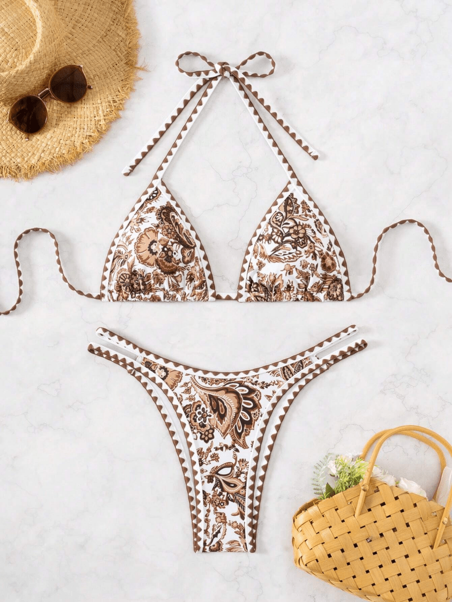 Paisley Bikini – Triangular Halter Top with Floral Print