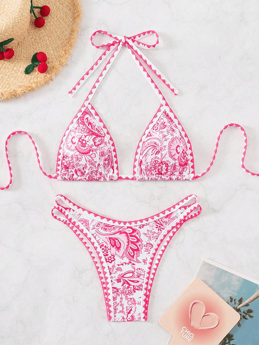 Paisley Bikini – Triangular Halter Top with Floral Print