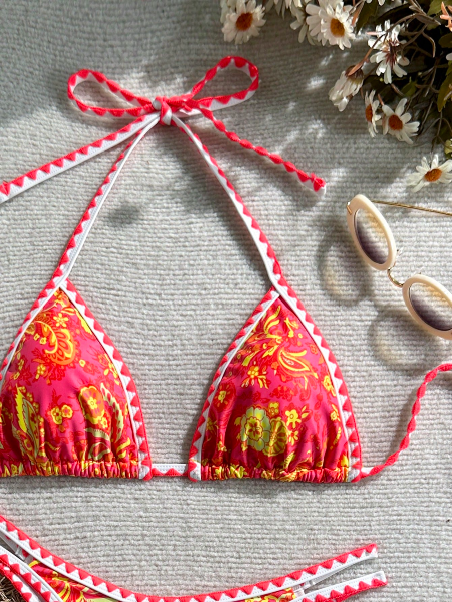Paisley Bikini – Triangular Halter Top with Floral Print