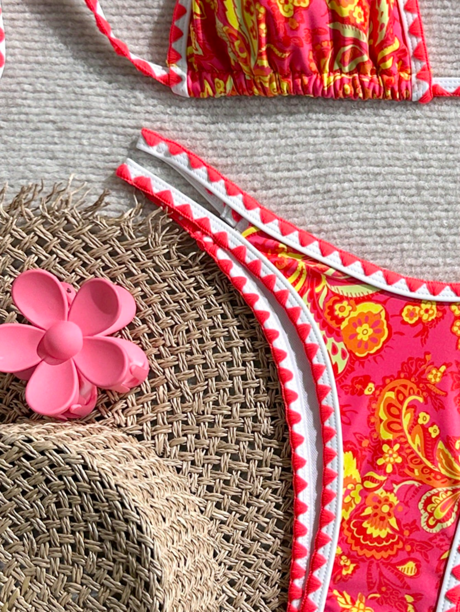 Paisley Bikini – Triangular Halter Top with Floral Print