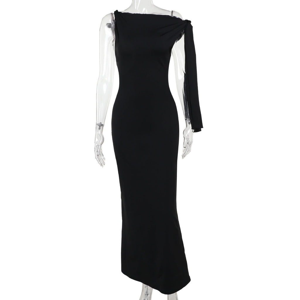 The Slant Elegance | Women's Sleeveless Slant Collar Bodycon Maxi Dress