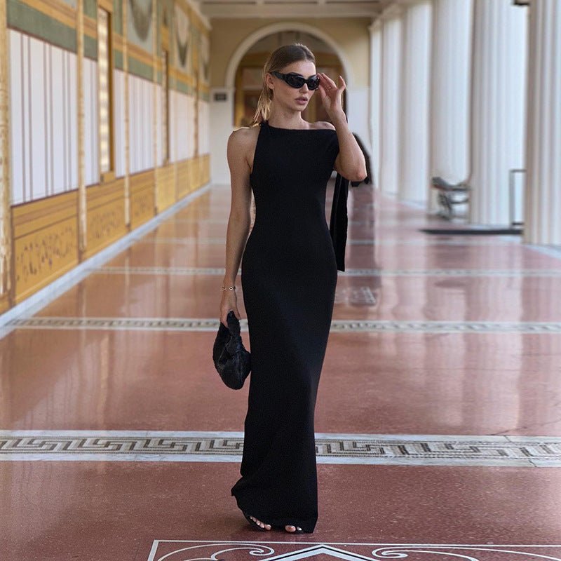 The Slant Elegance | Women's Sleeveless Slant Collar Bodycon Maxi Dress