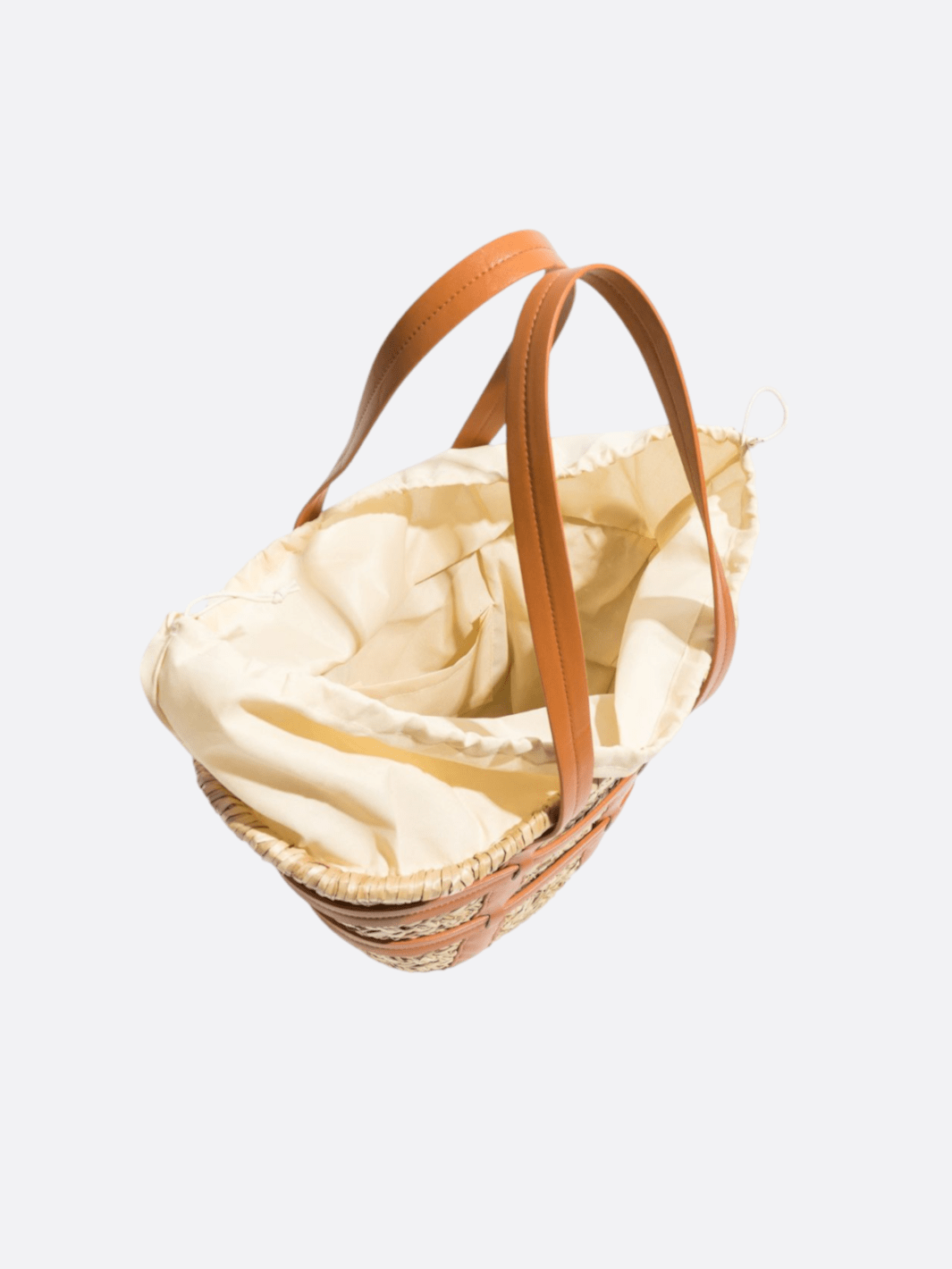 Wicker and leather tote bag
