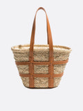 Wicker and leather tote bag