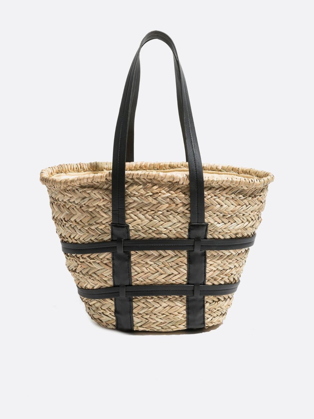 Wicker and leather tote bag
