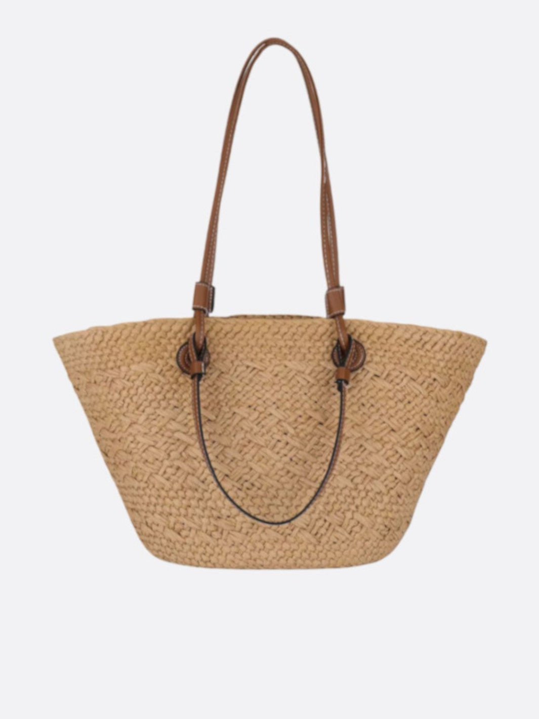 straw and leather tote bag