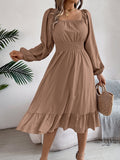 The Ruffled Charm | Solid Color Square-Neck Ruffled A-Line Midi Dress